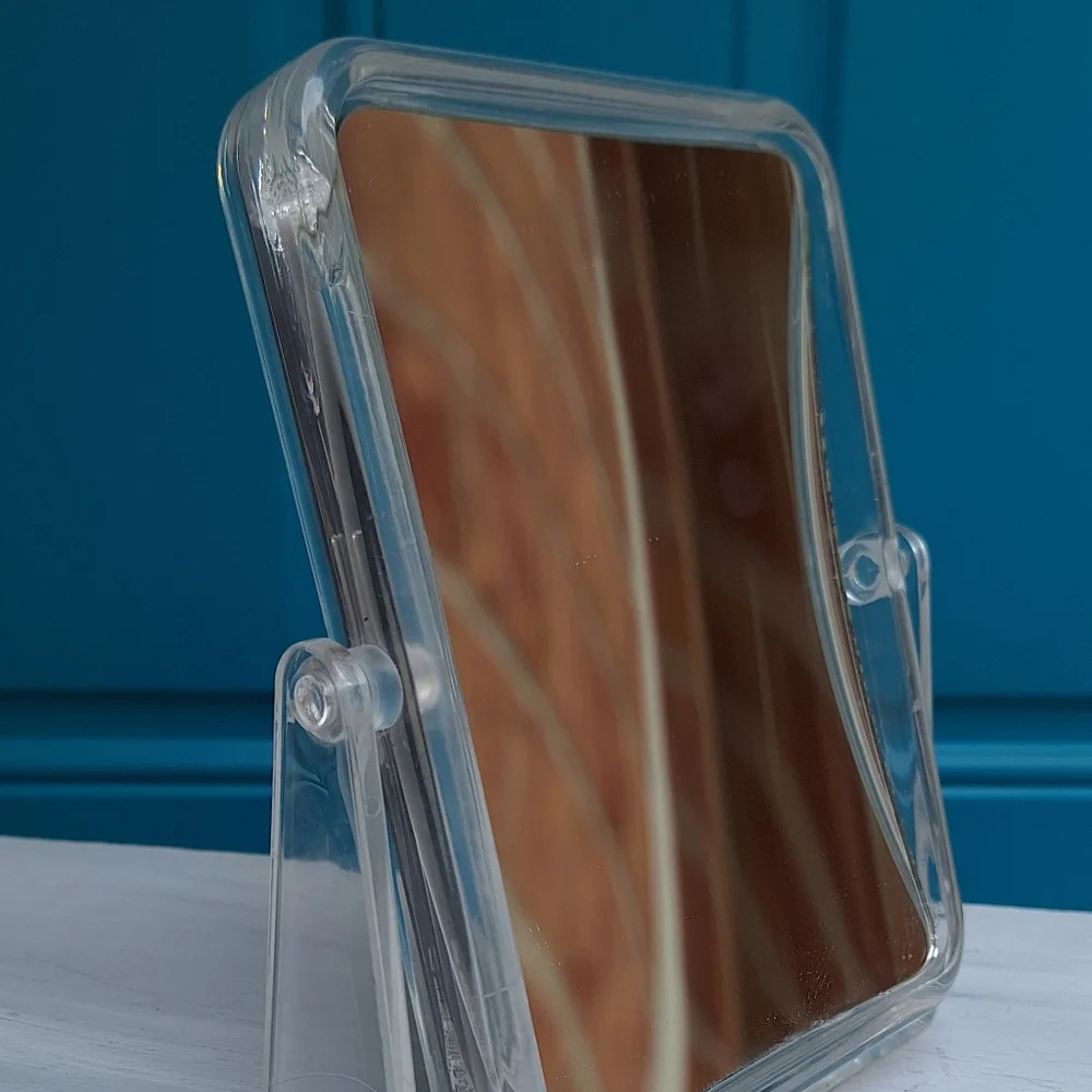 Lucite Mirror 10x Magnified Swivel Table Top Vanity Clear Acrylic Frame